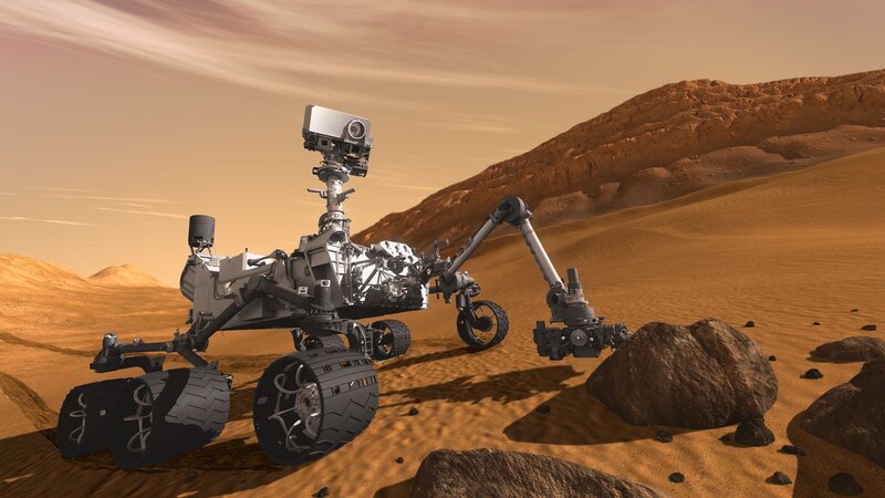 Mars Rover on Red Planet — Orange, Desolate, 3d Render