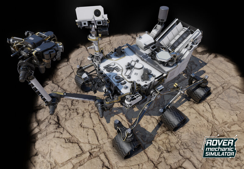 Mars Rover on Rocky Surface — White