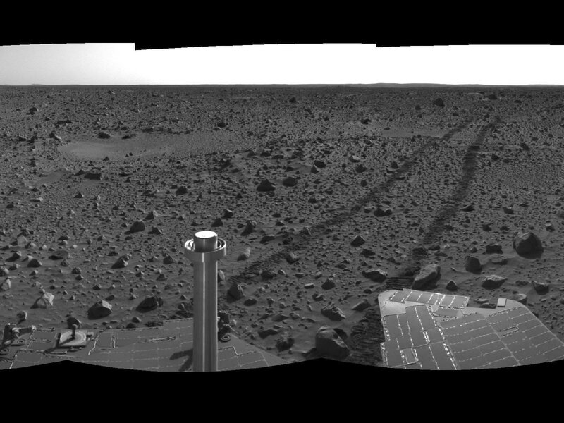 Mars rover on rocky terrain