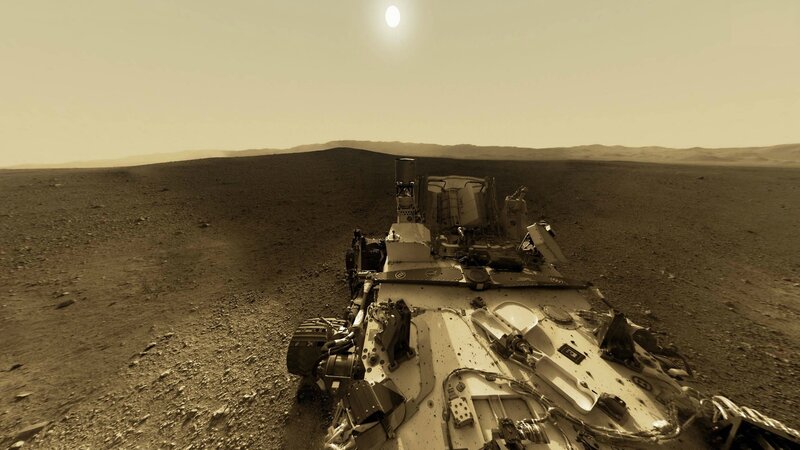 Mars Rover on Surface — Brown, Desolate, Afternoon, Photograph, Dusty Terrain