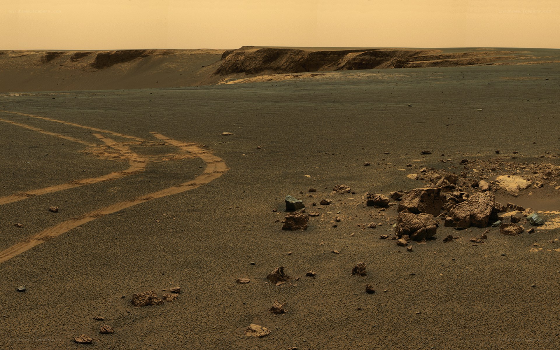 Mars rover tracks on red planet