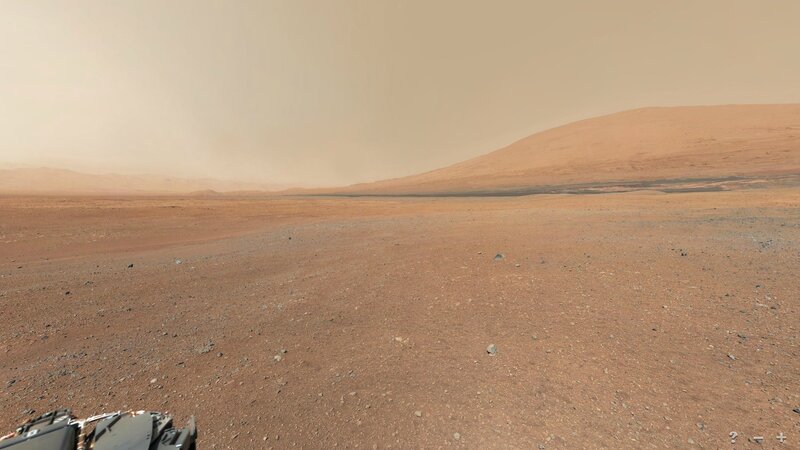 Mars rover view of red landscape