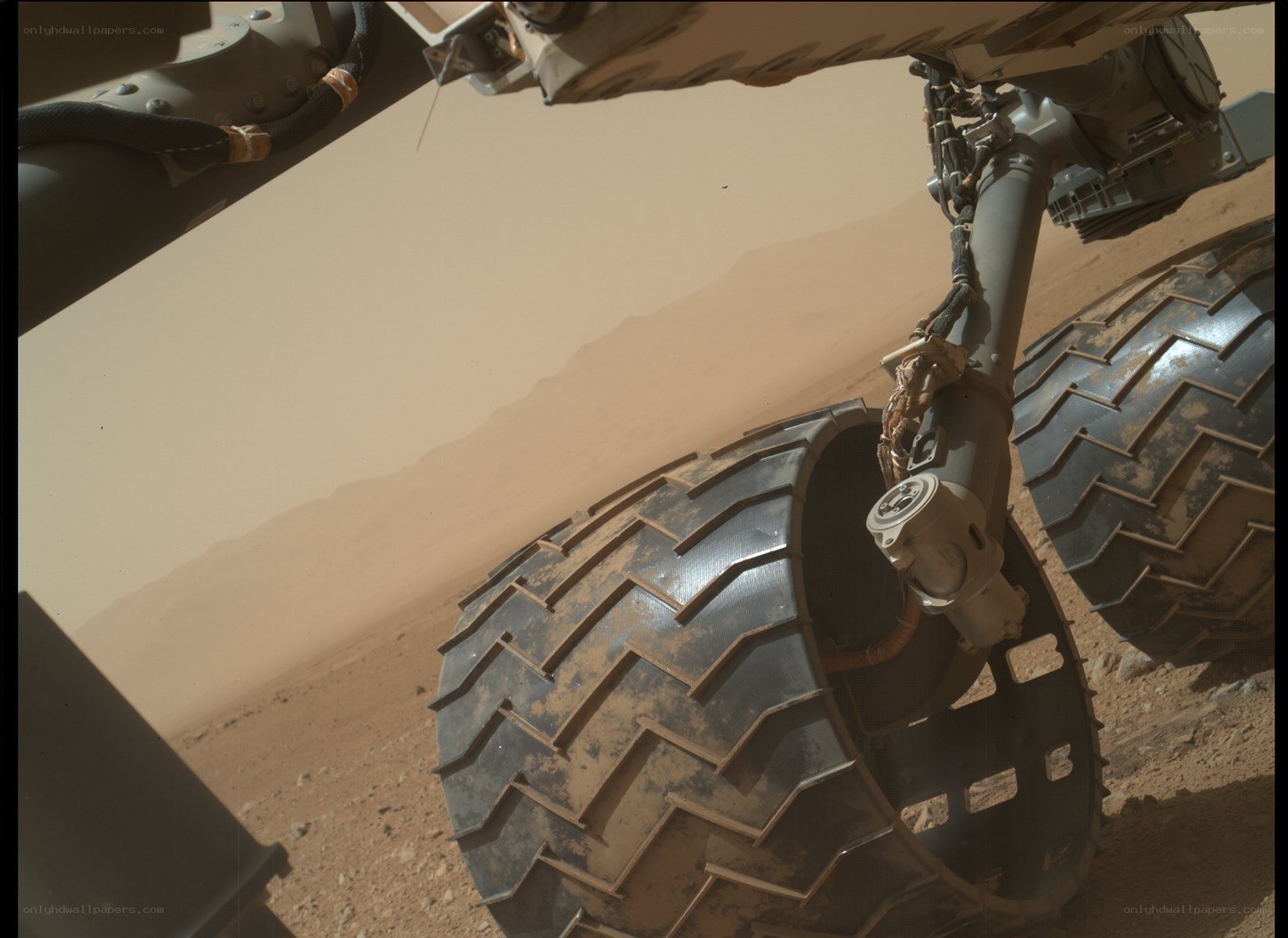 Mars rover wheel on red planet