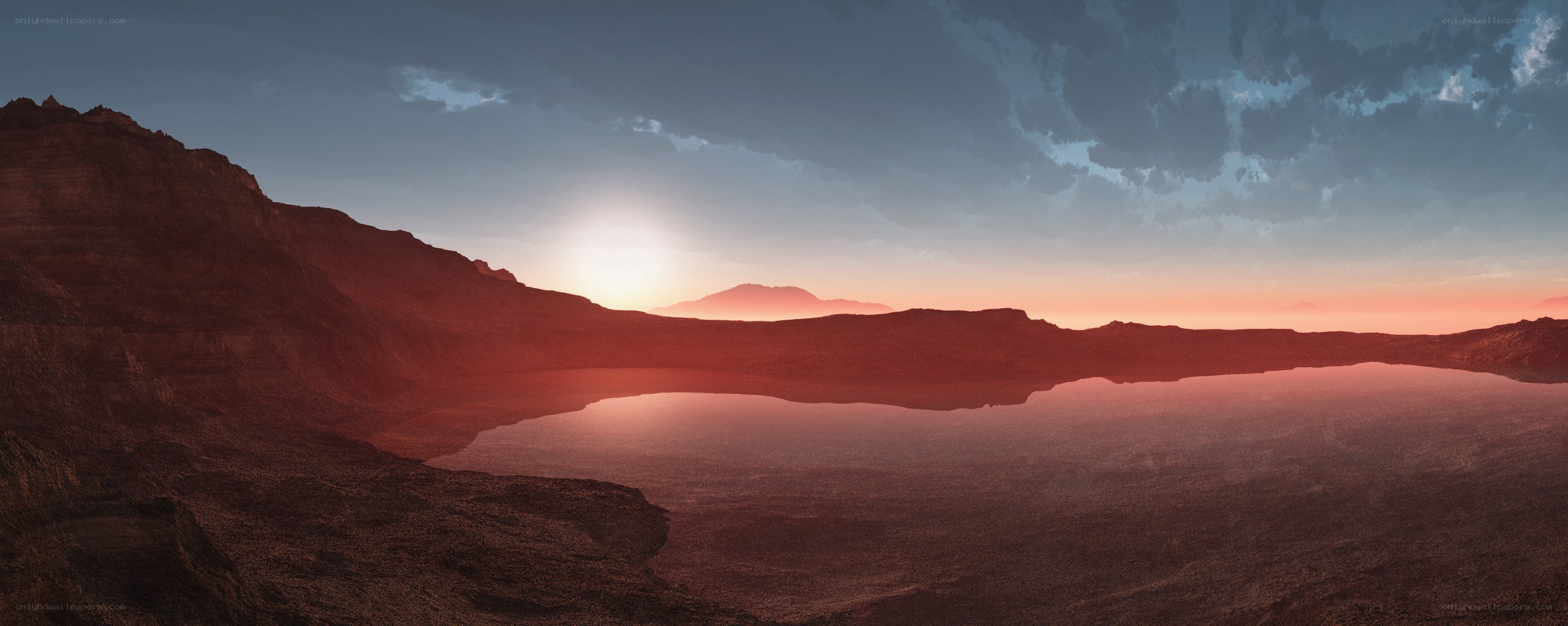 Mars sunset over a lake