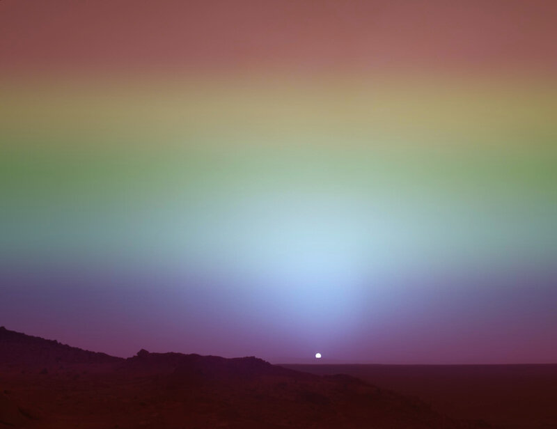Mars sunset with rainbow sky
