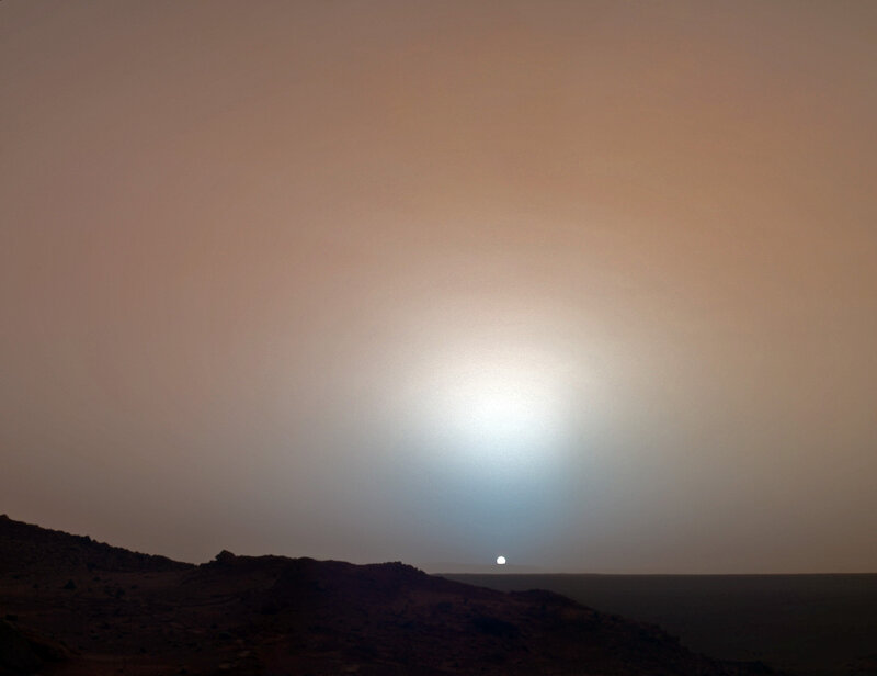 Mars sunset with sun halo