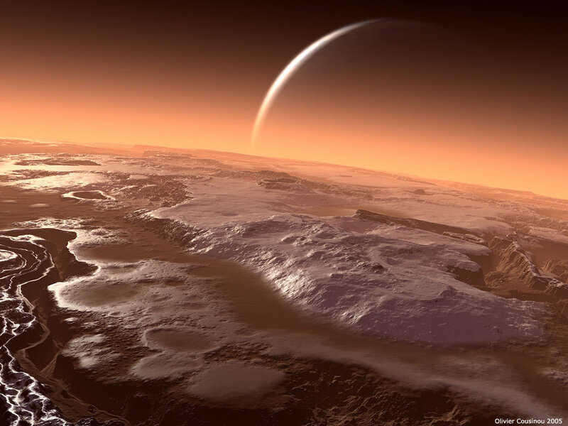 Mars surface with Phobos