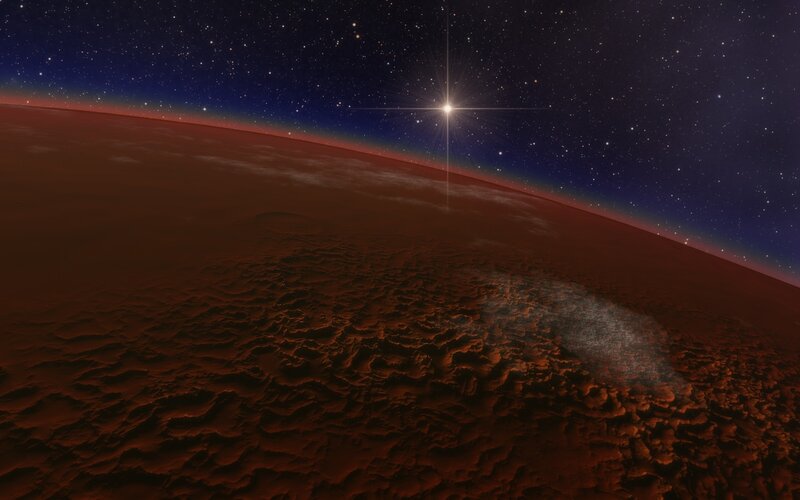 Mars surface with starry sky