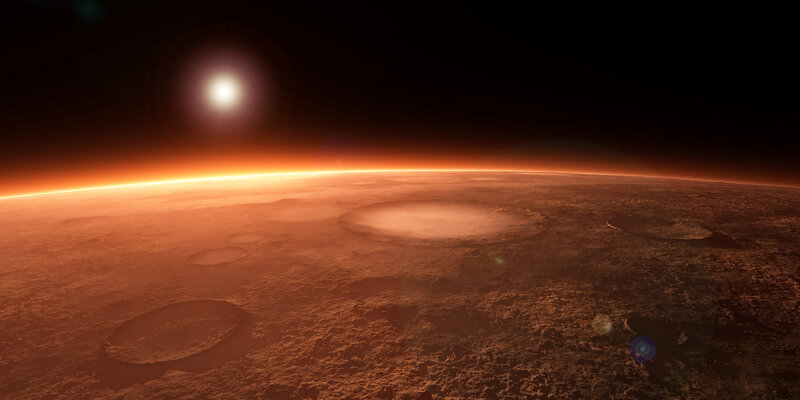 Mars surface with sun