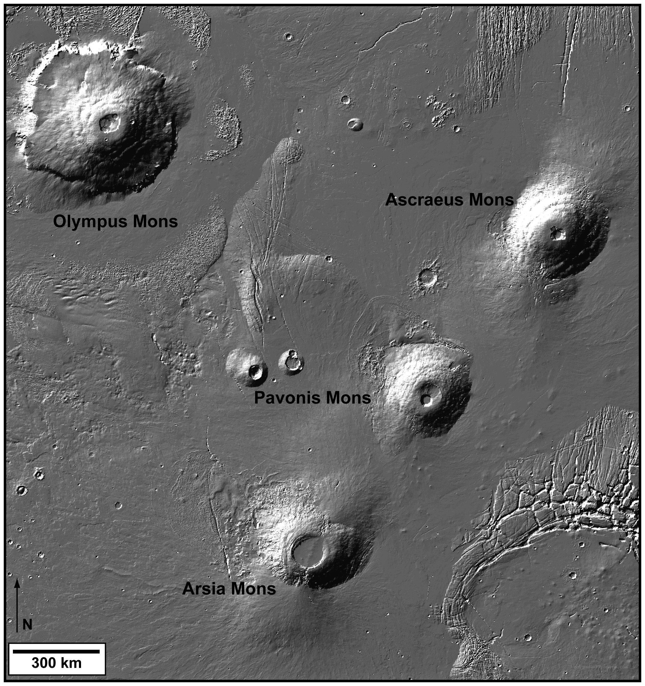 Mars volcanic region map
