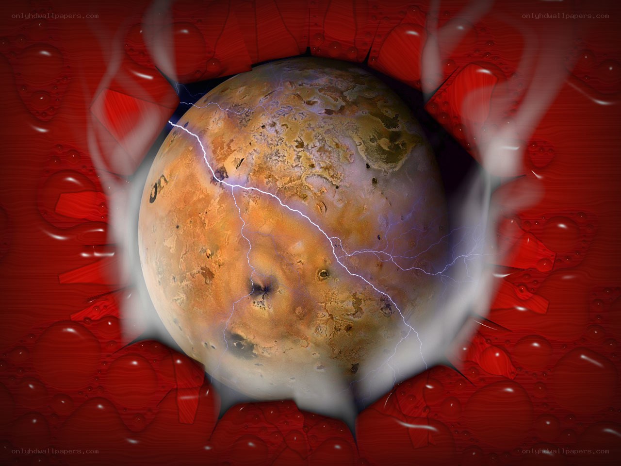 Mars with lightning storm