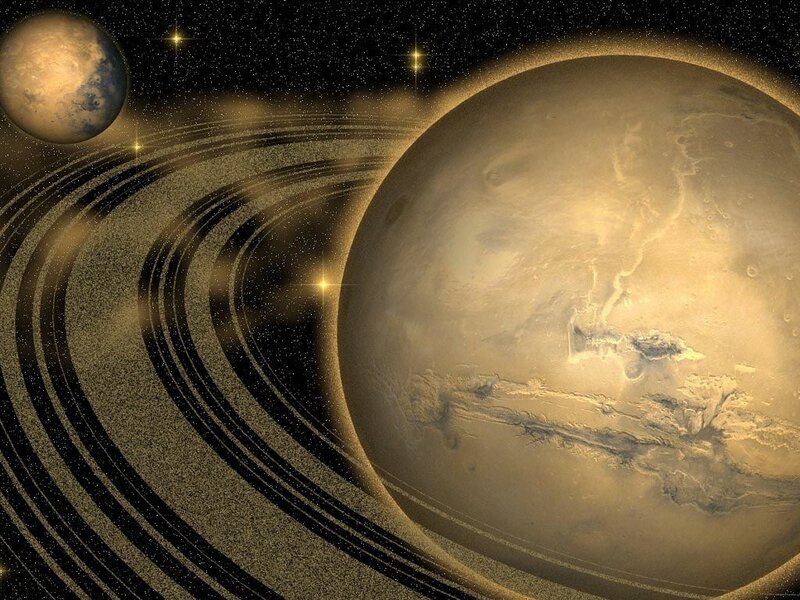 Mars with rings and moon