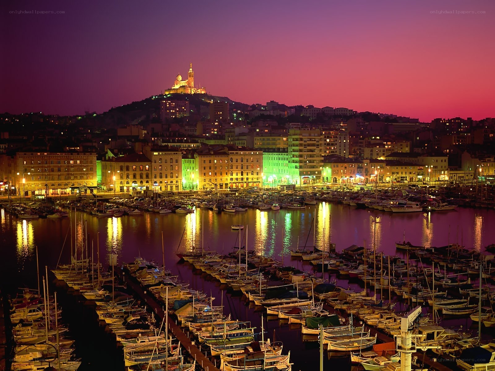 Marseille harbor at dusk