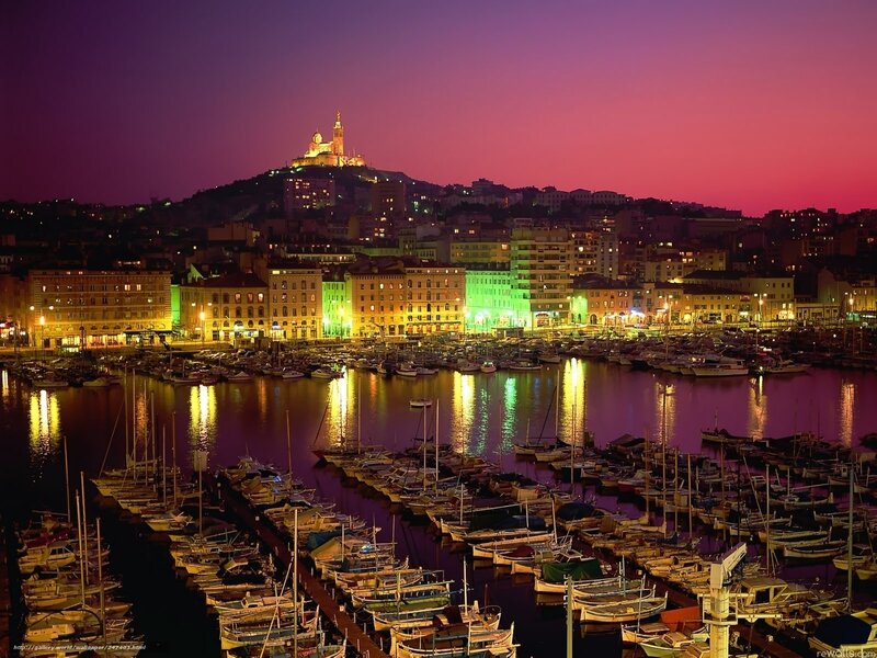 Marseille harbor at dusk