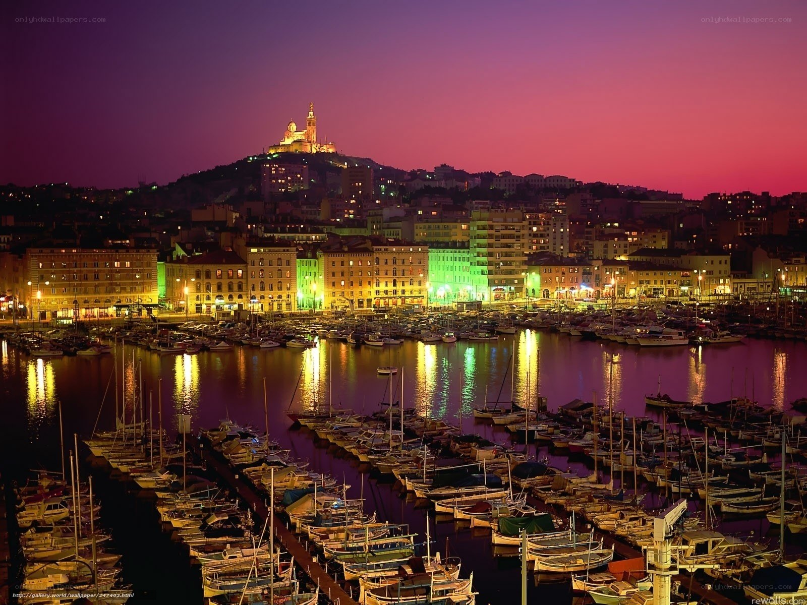 Marseille harbor at dusk