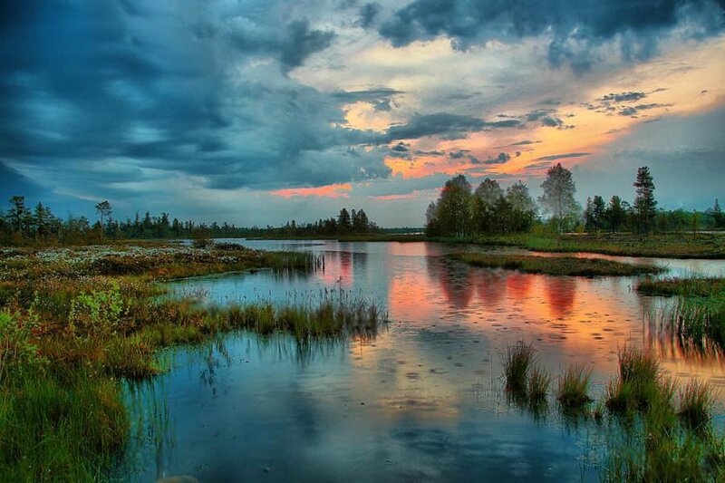 Marsh at Sunset — Blue, Dramatic, Photograph, Sky