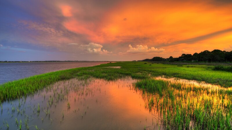 Marsh at Sunset — Orange, Dramatic, Photograph