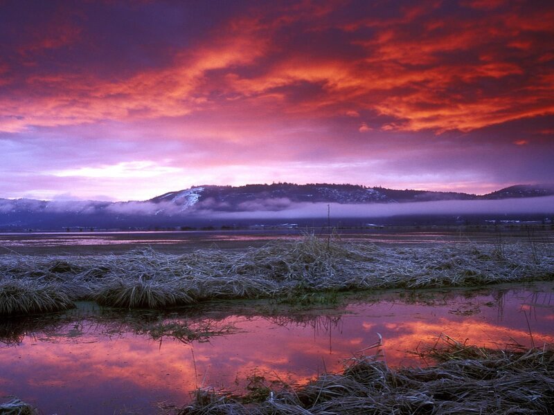 Marsh at Sunset — Red, Dramatic, Photograph, Mountain