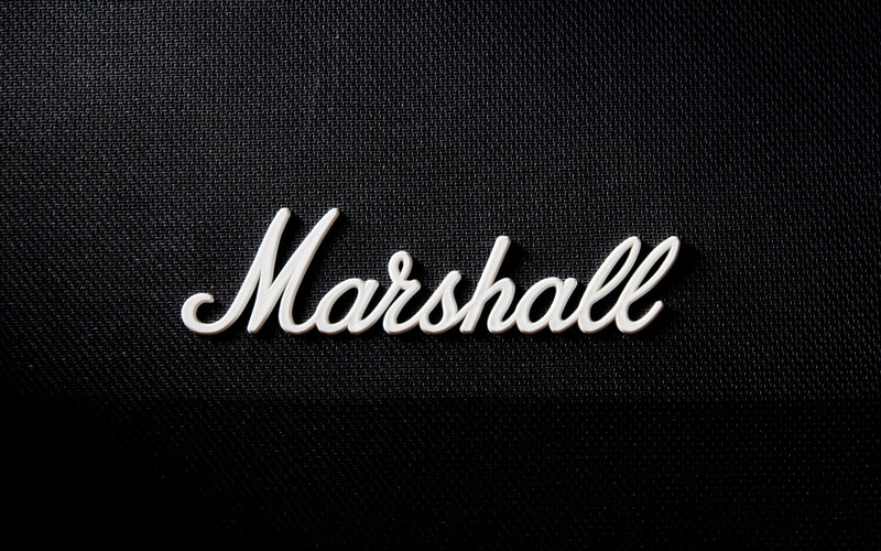 Marshall logo on black fabric