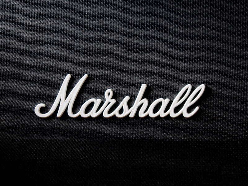 Marshall logo on black fabric