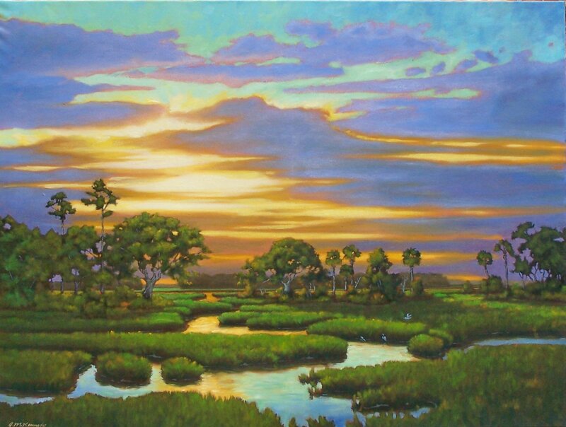 Marshland at Sunset — Green