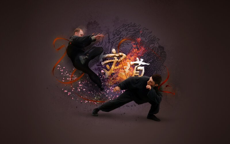 Martial arts combat with dragon