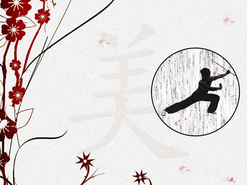 martial arts silhouette with floral design