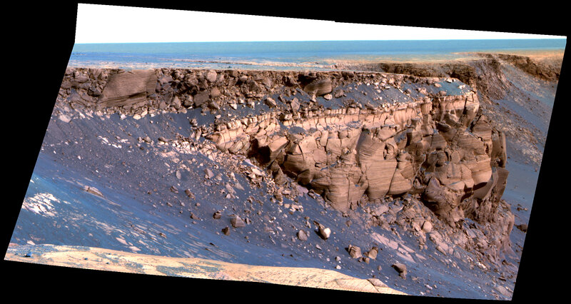 Martian cliff face with layered rock