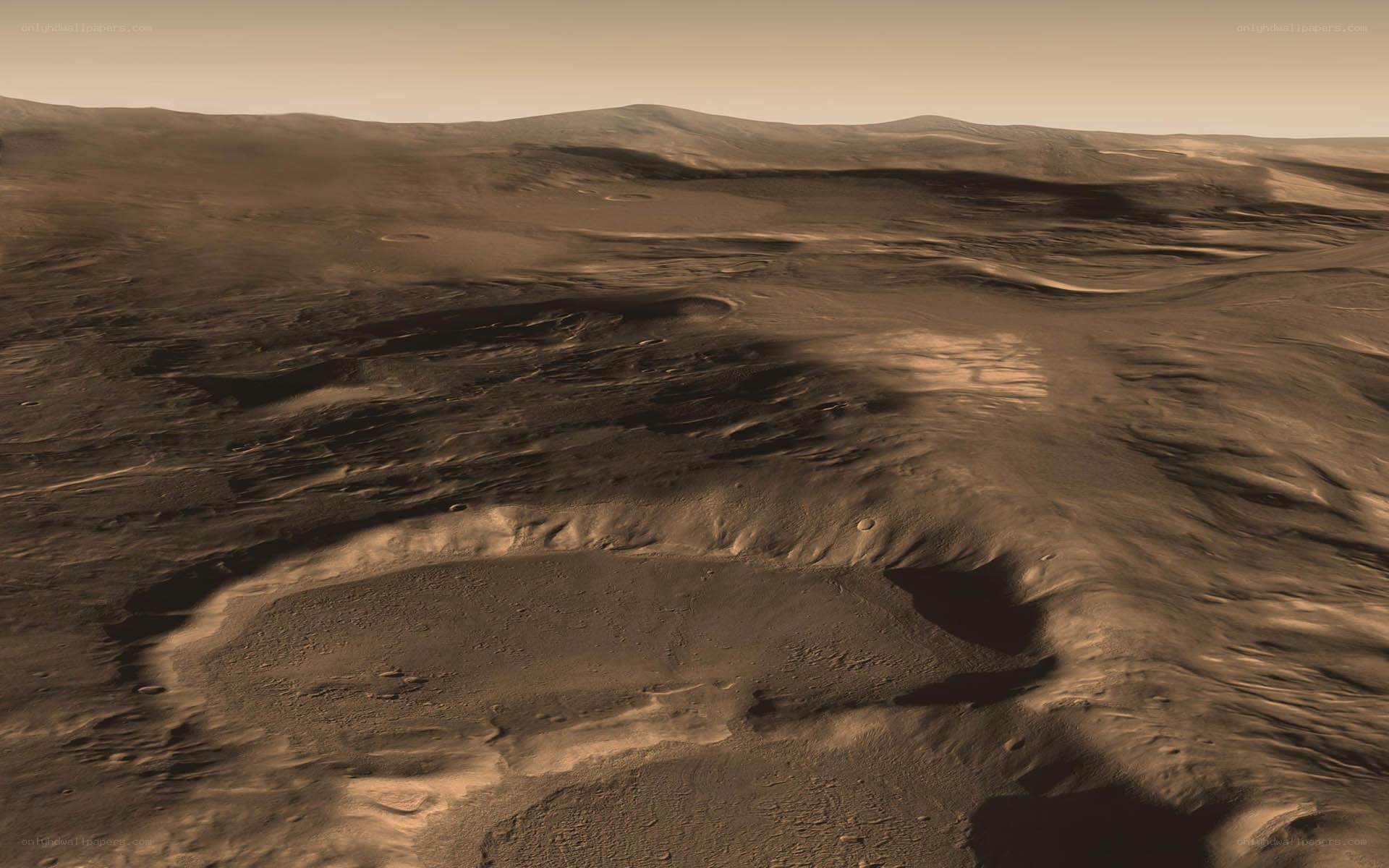 Martian landscape with crater