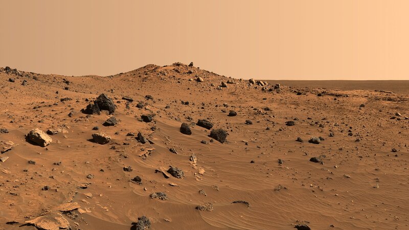 Martian Surface Landscape — Brown, Desolate, Photograph, Rocks, Sand Dunes, Sky