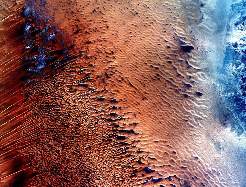 Martian surface with ice cap