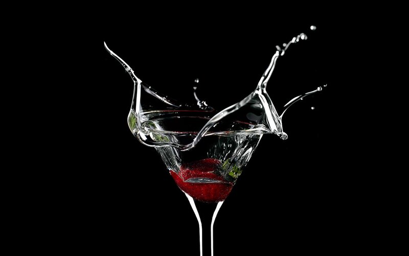 Martini Glass Splash — Black, Dramatic, Photograph, Strawberry