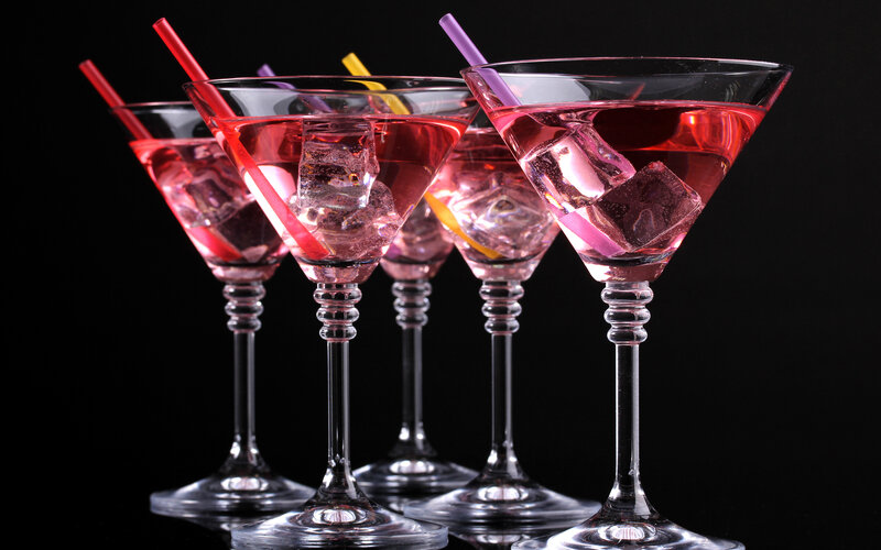 Martini Glasses with Drinks — Red