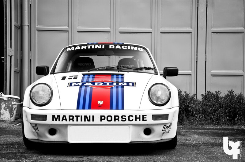 Martini Porsche Race Car — White, Dramatic, Photograph