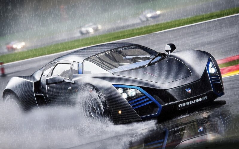 Marussia race car in rain