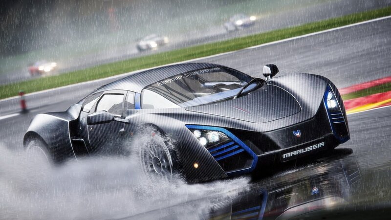 Marussia race car in rain