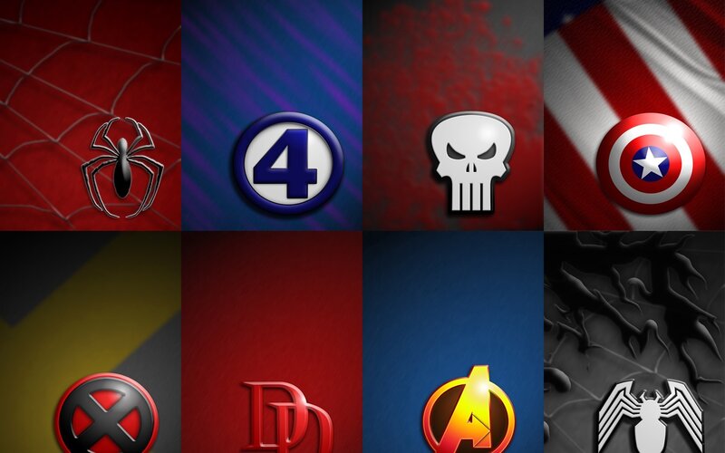 Marvel and DC superhero logos