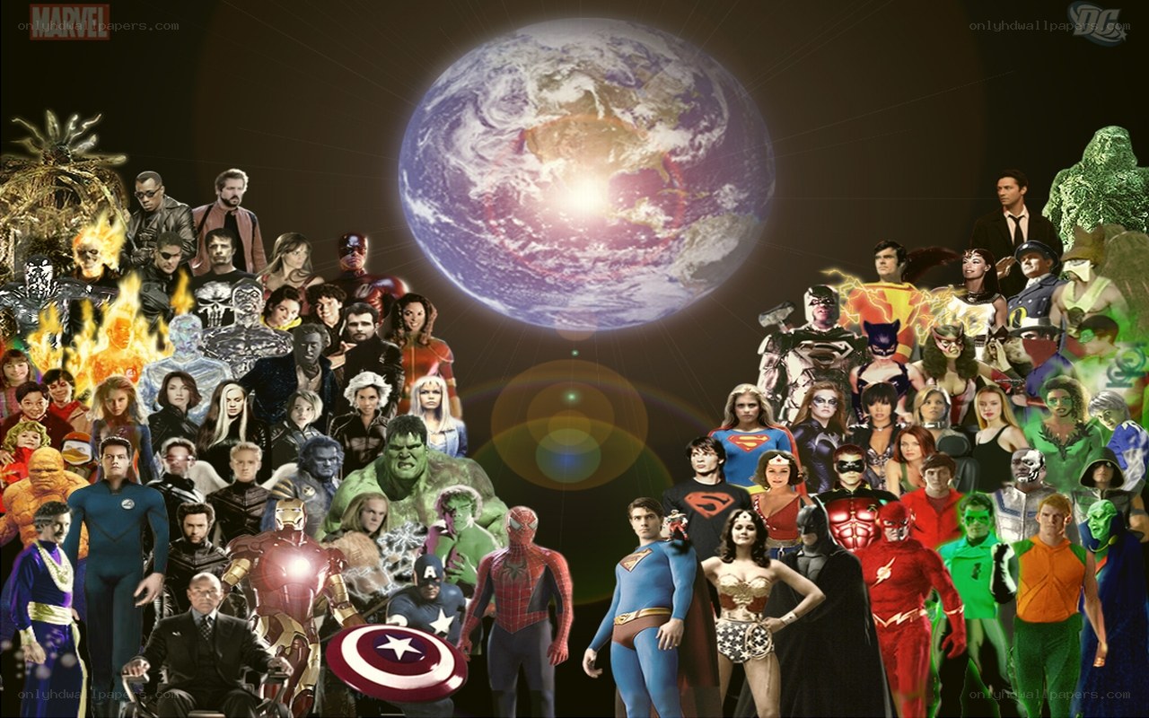 Marvel and DC superheroes collage