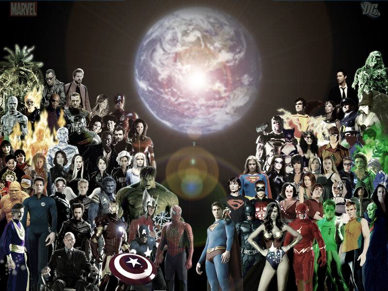Marvel and DC superheroes collage
