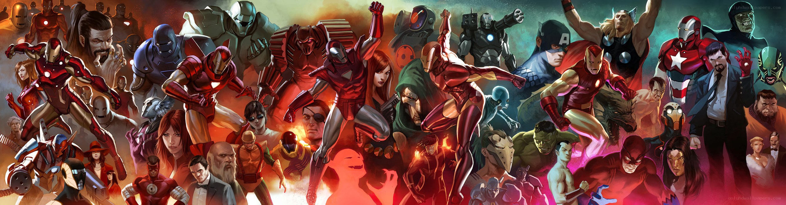 Marvel heroes and villains collage