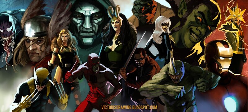 Marvel heroes and villains collage
