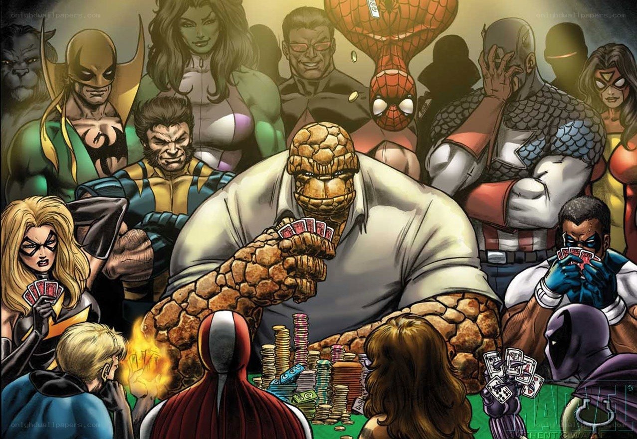 Marvel heroes at a poker game