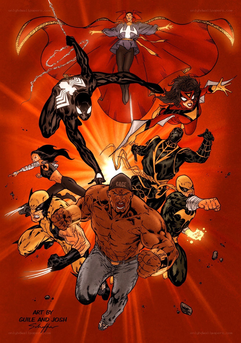 Marvel heroes in action