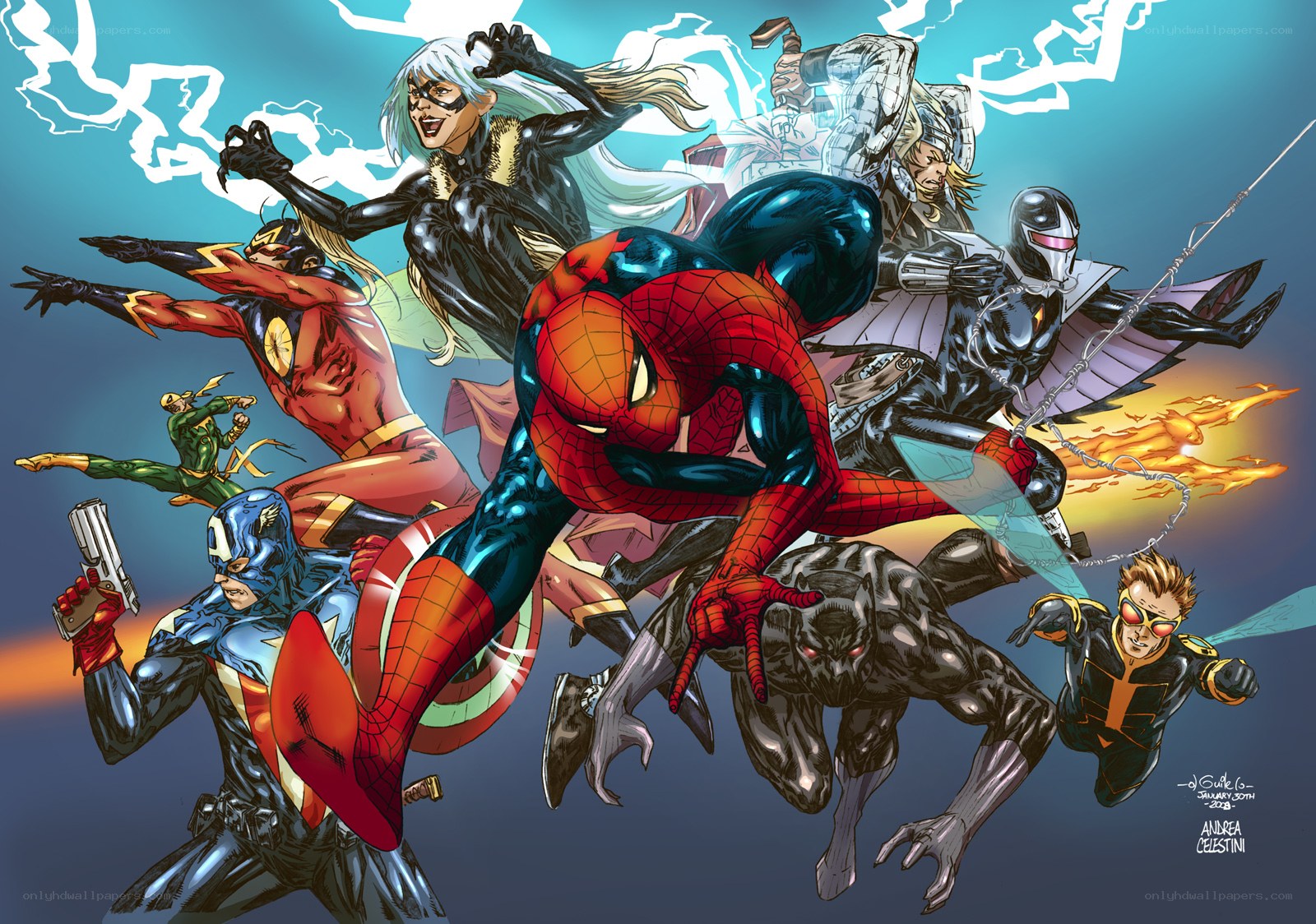 Marvel heroes in action