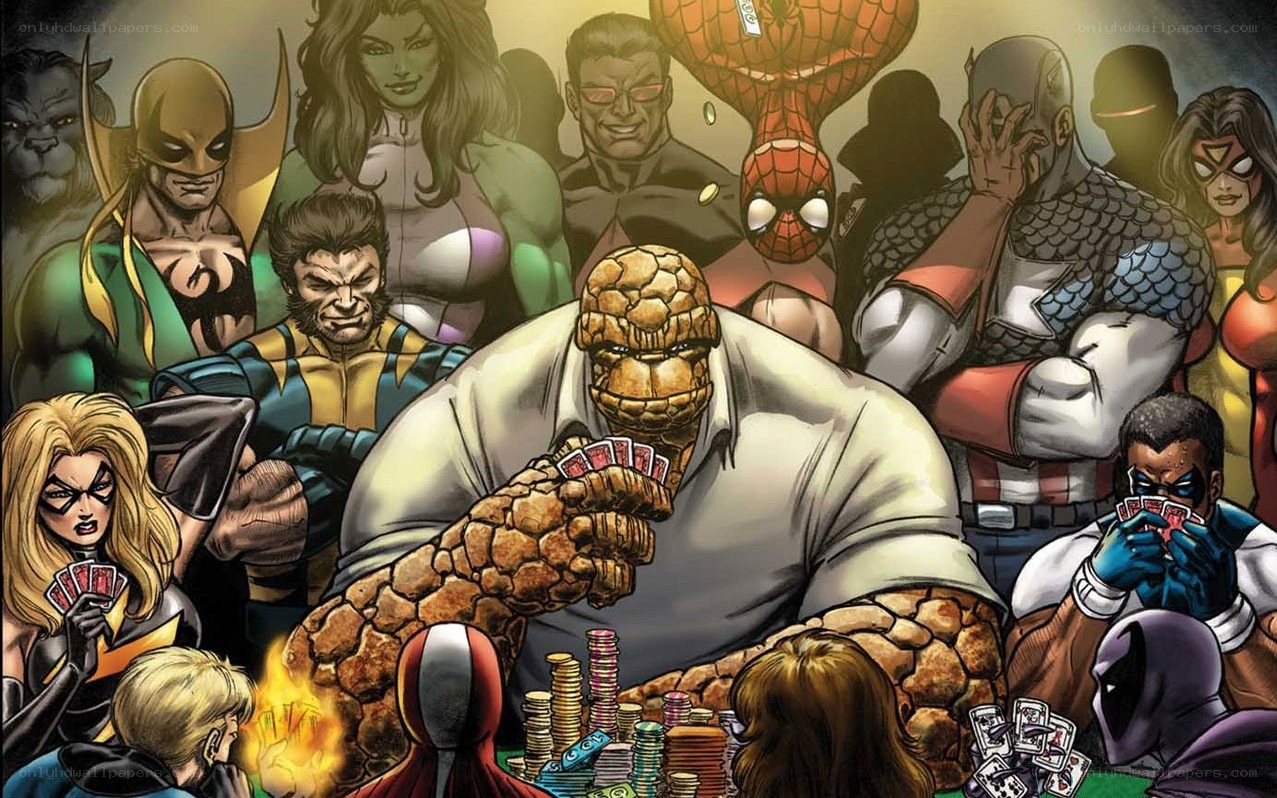 Marvel heroes playing poker