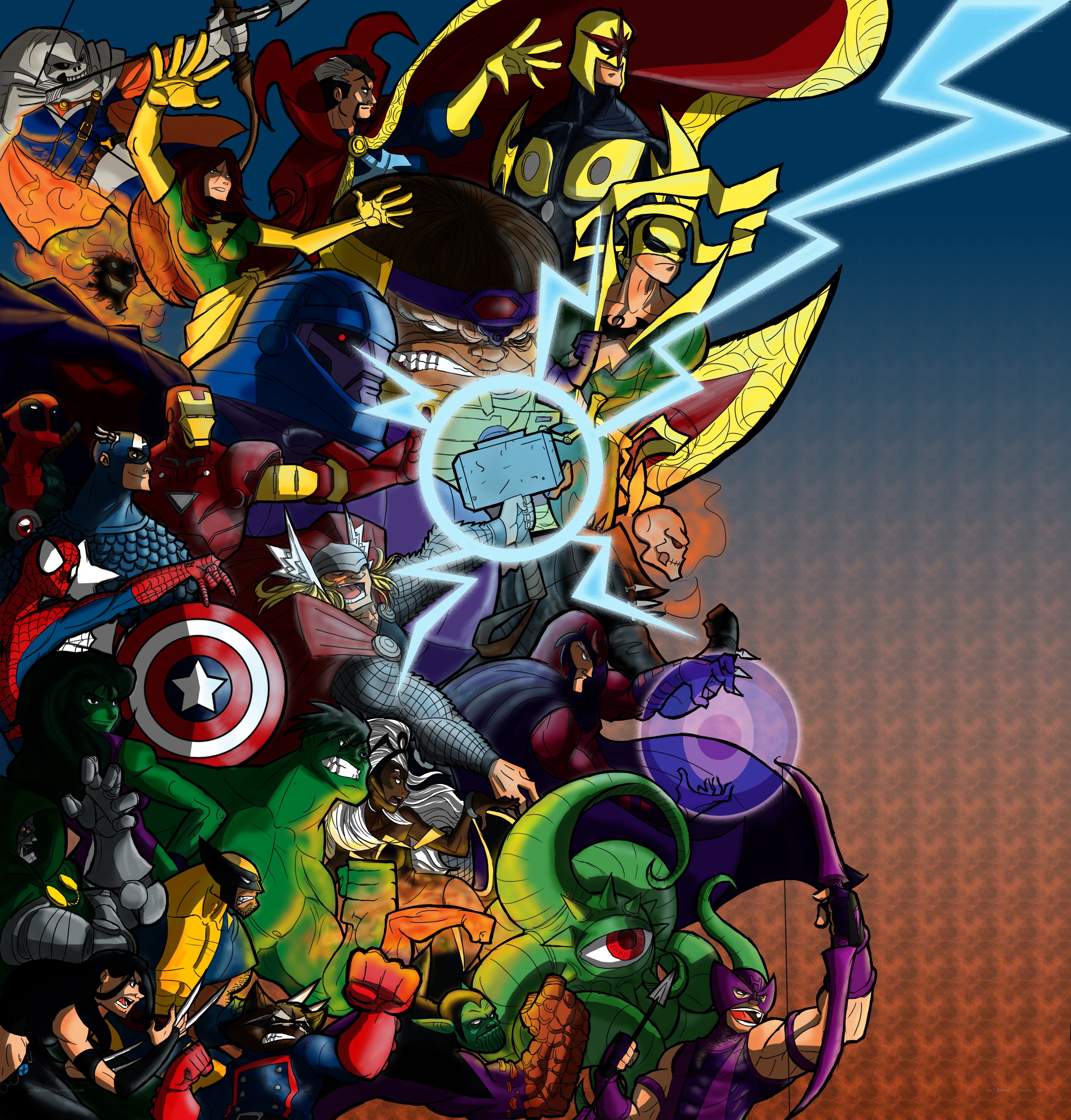 Marvel superhero battle collage