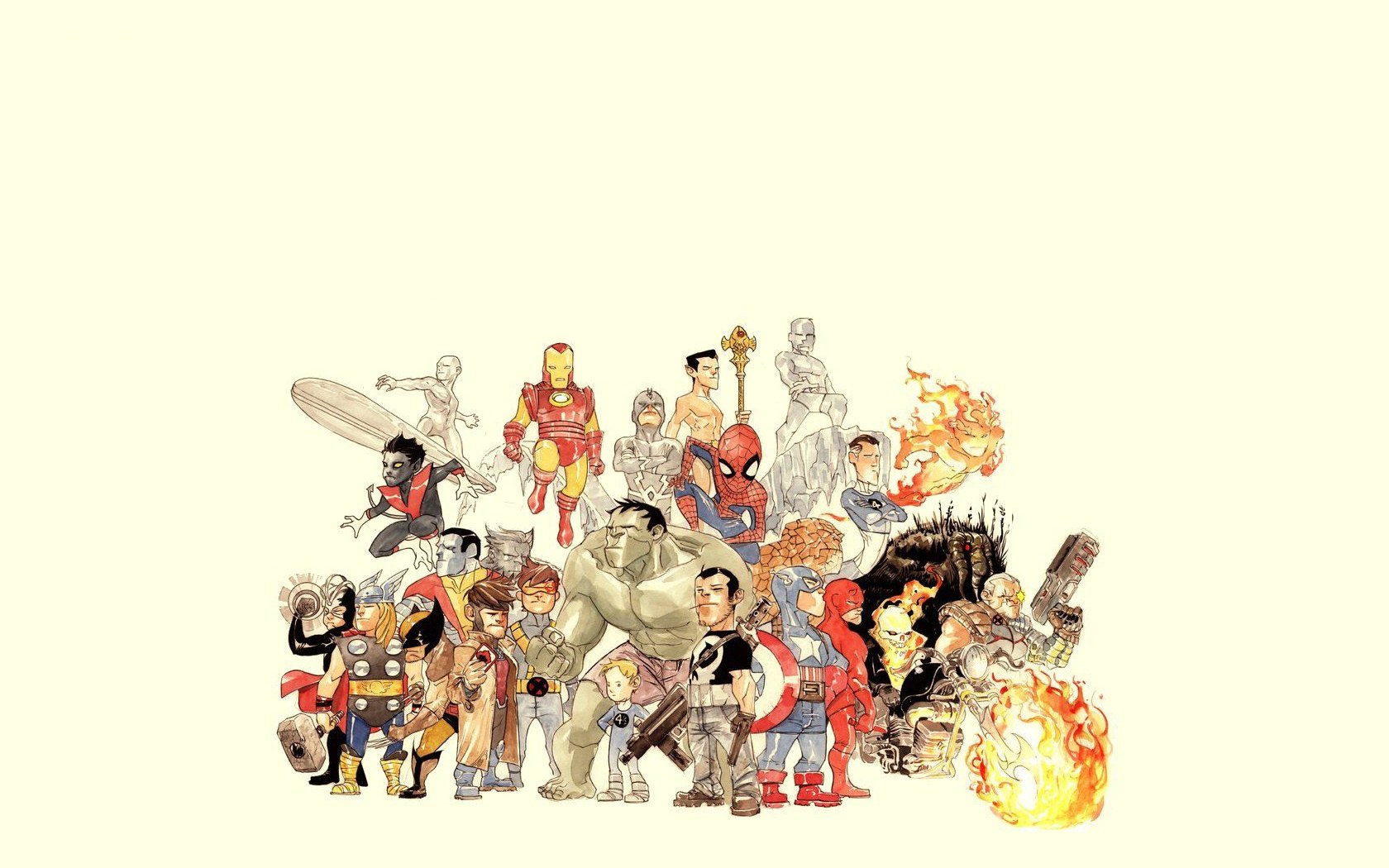 Marvel superheroes group art