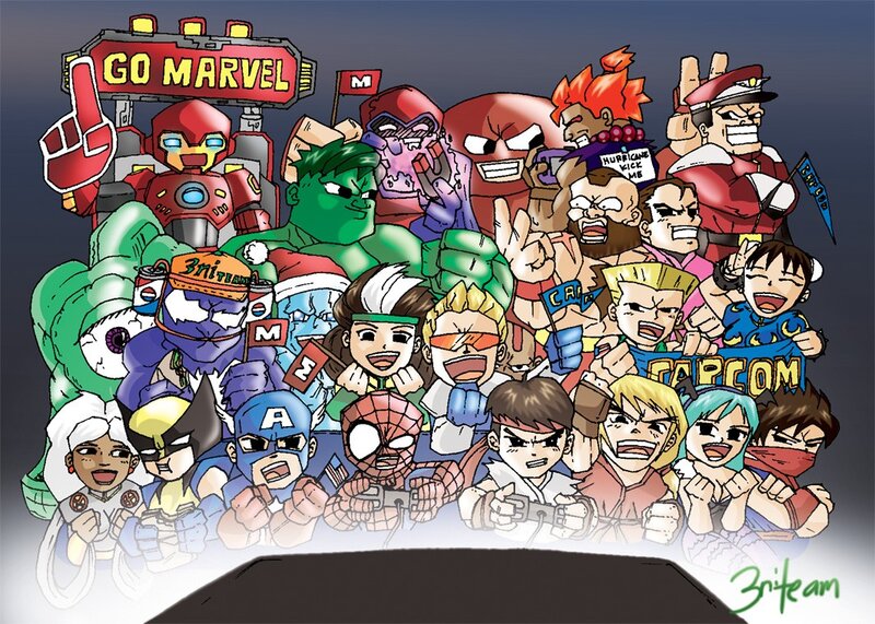 Marvel vs Capcom characters cheering