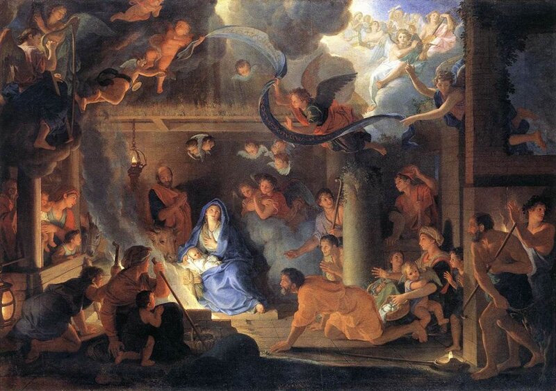 Mary and Baby Jesus — Blue, Dramatic, Night