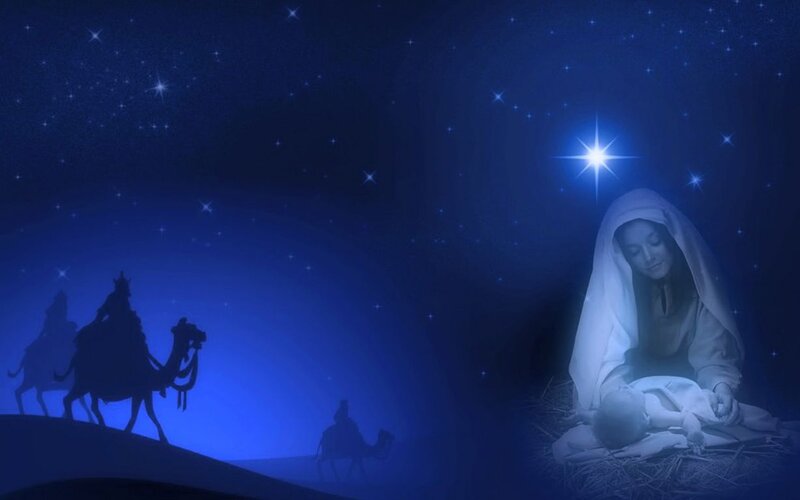 Mary and Baby Jesus — Blue, Serene, Night, Digital Art